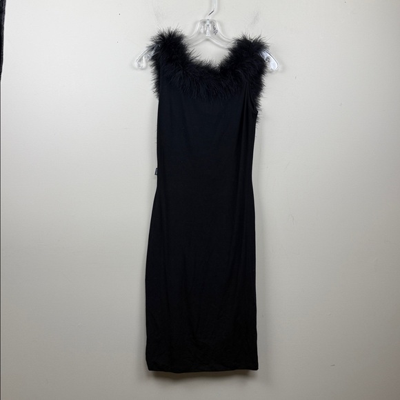 VINTAGE MOSCHINO black fitted scoop neck sleeveless dress with feather trim 10 - Picture 2 of 10